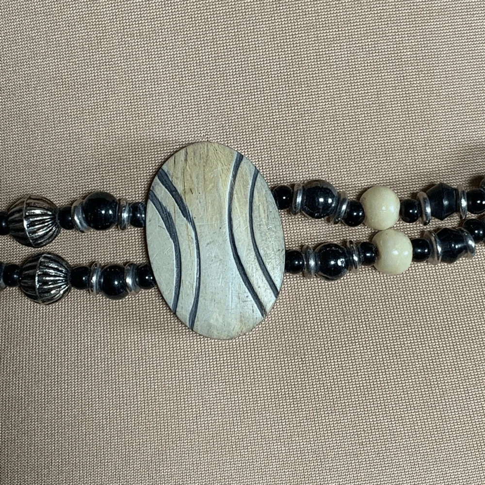 Vintage Reversible Beaded Waist Belt‎ Wood Disc Boho Western Adjustable Chain